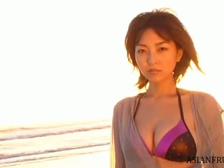 Japanese Beauty Yukari Enjoying Sunrise at Beach in Sexual Adventure